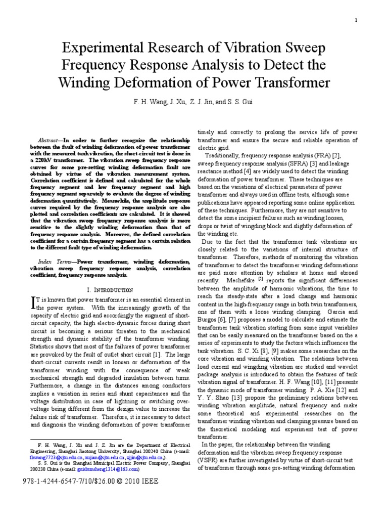 Experimental Research of Vibration Sweep Frequency Response Analysis To ...