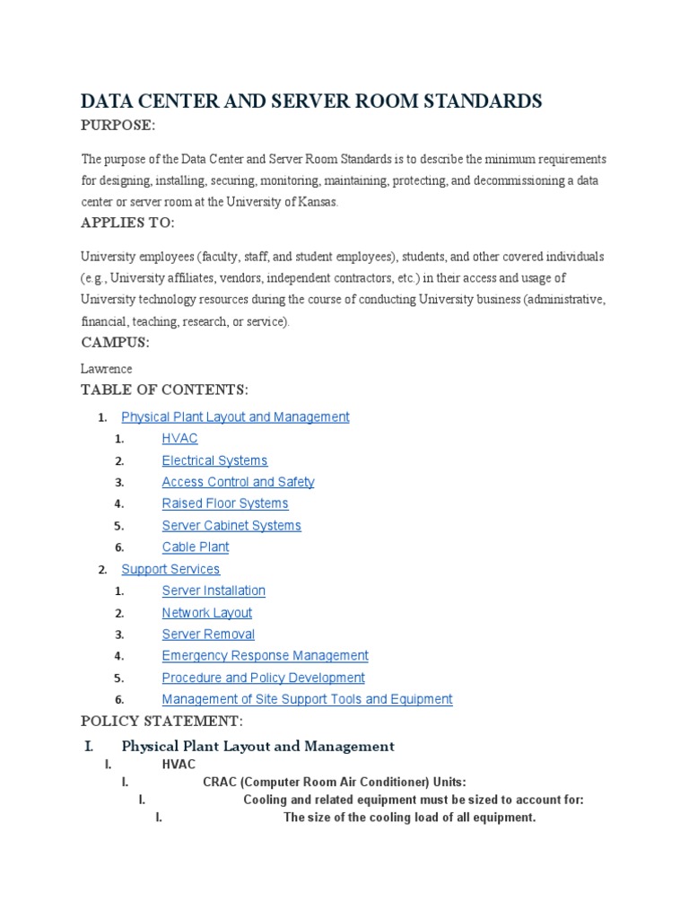 Data Center and Server Room Standards PDF Data Center Computer