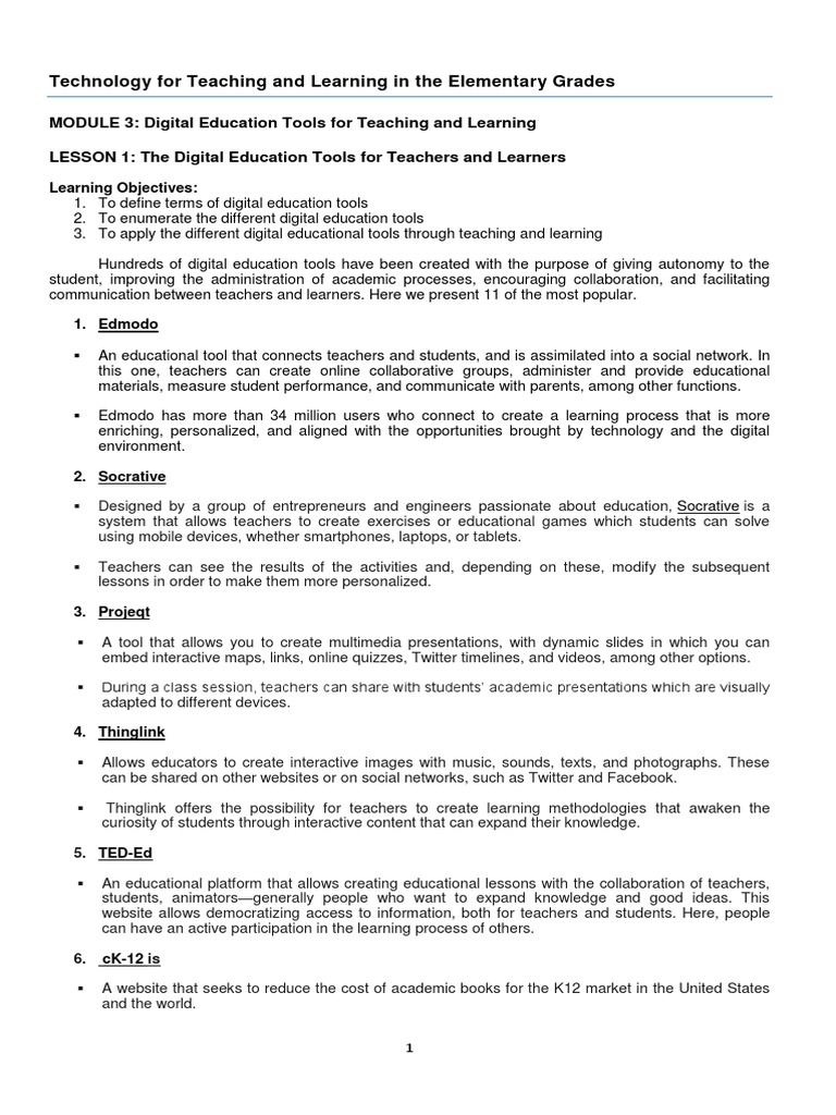 Digital Tools for Elementary Education | PDF | Educational Technology ...