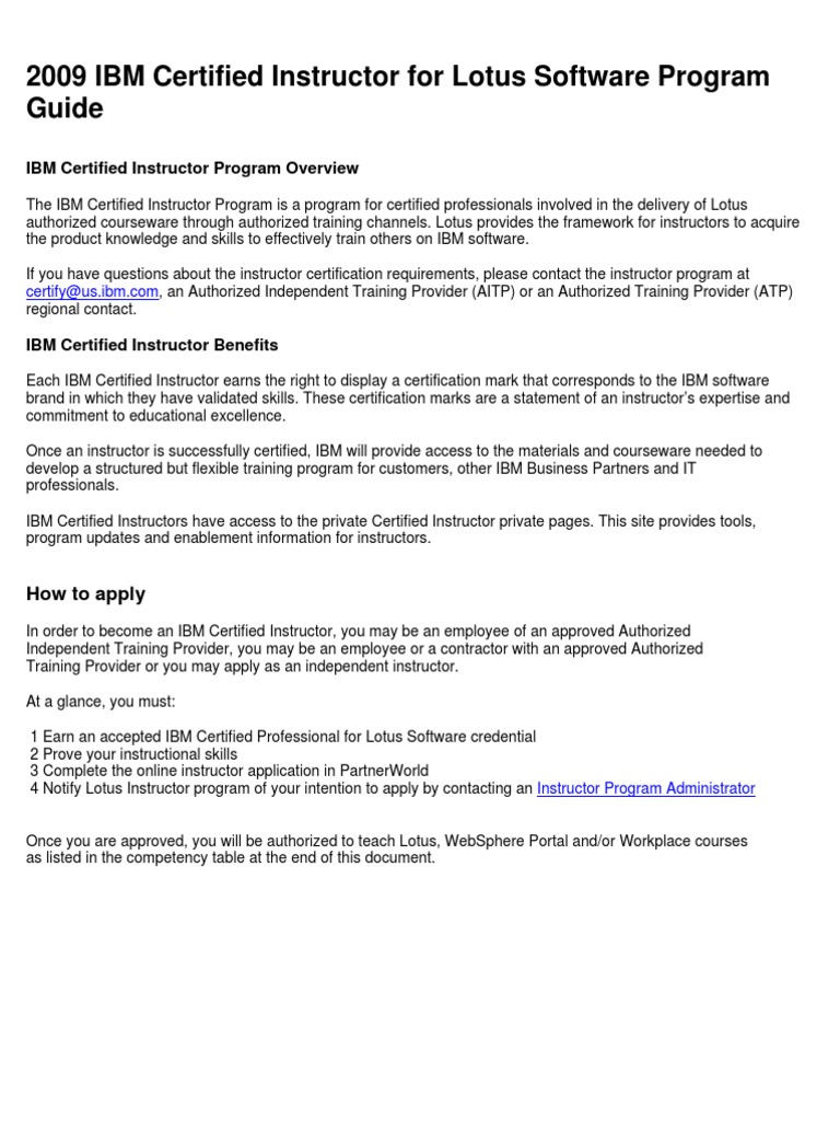 IBM Certified Instructor Program Guide | PDF | Ibm Notes | Professional ...