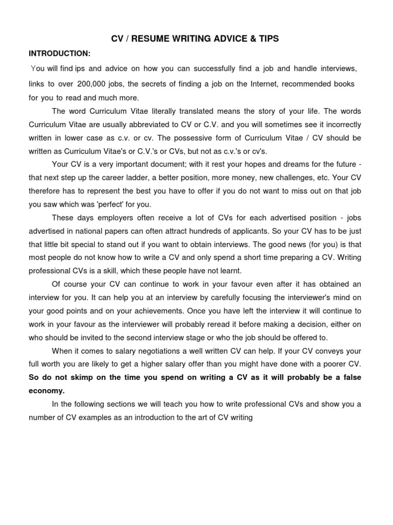 Cv Resume Writing Tips Pdf Résumé Printer Computing