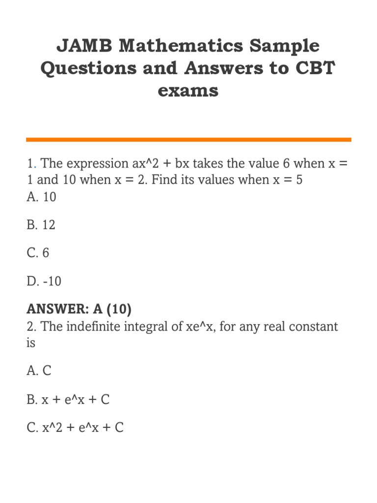JAMB 2024 Mathematics Sample Questions | PDF | Geometry | Mathematical ...