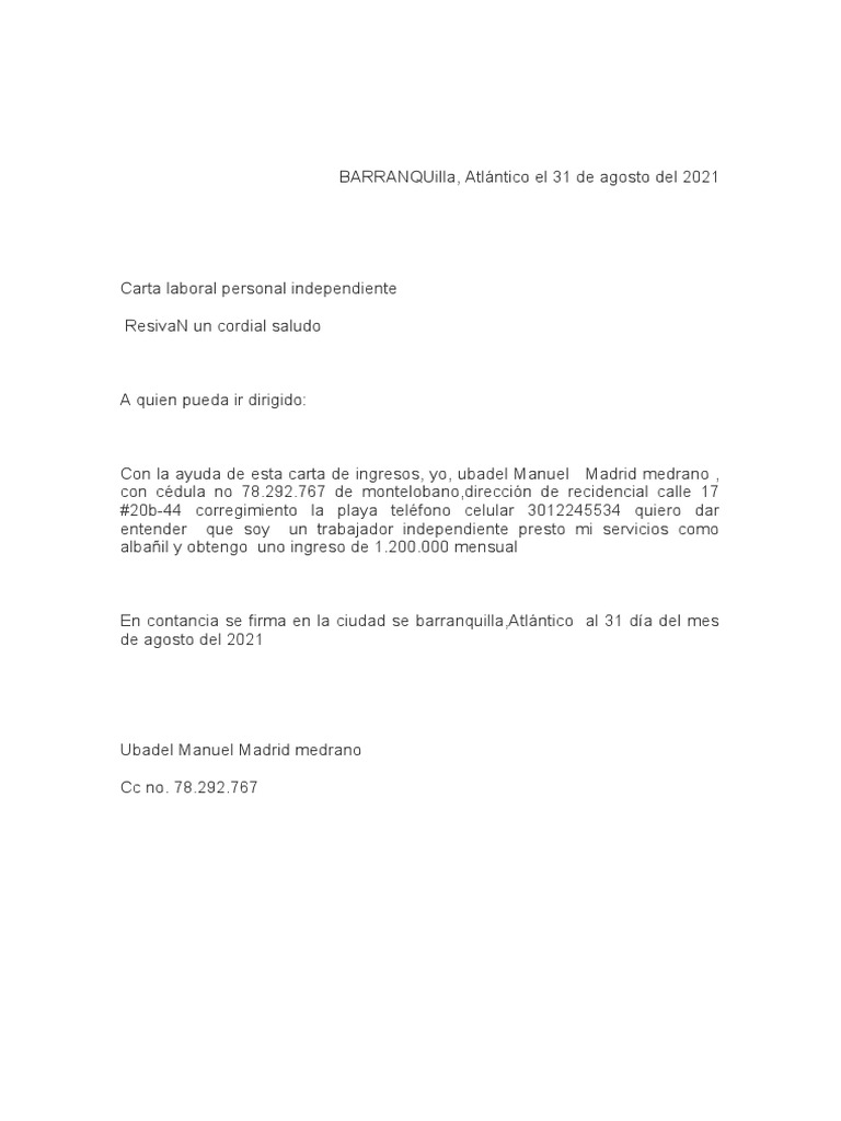 Modelo 1 Certificación Laboral Independiente | PDF