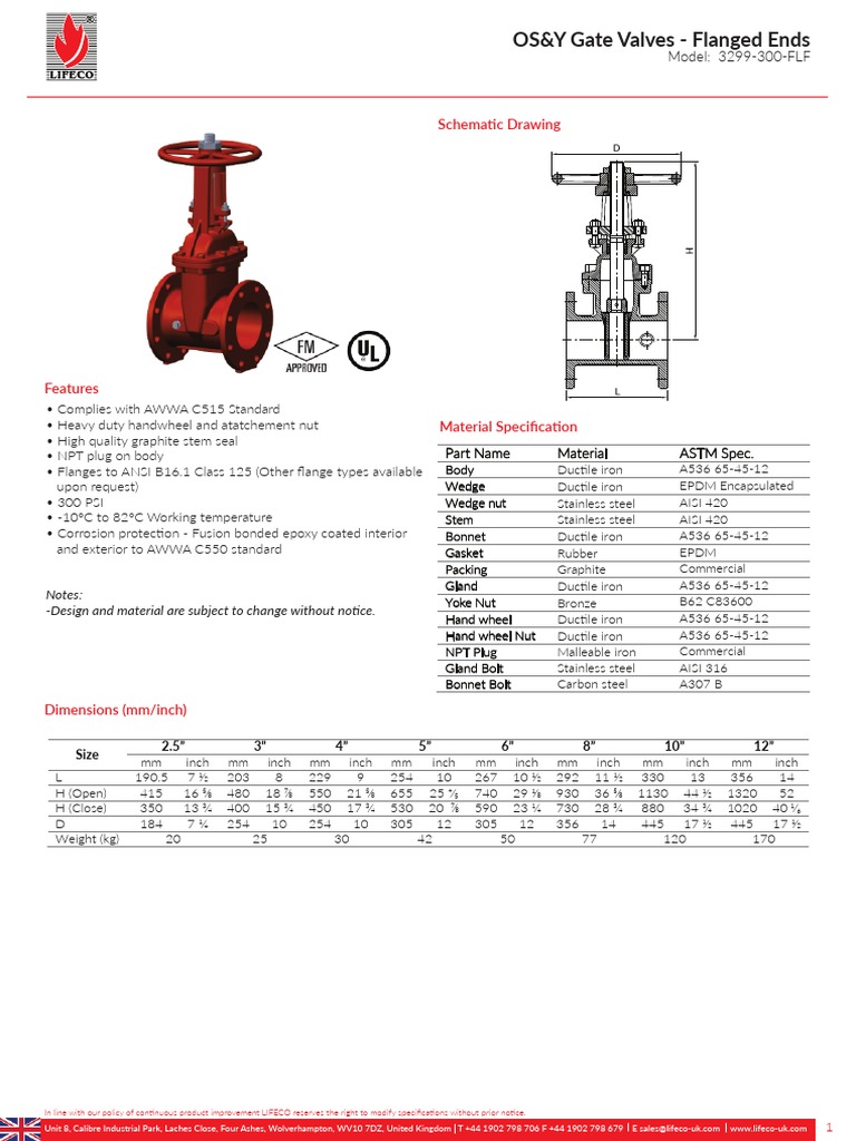 OS&Y Gate Valve Specifications and Features | PDF | Materials ...