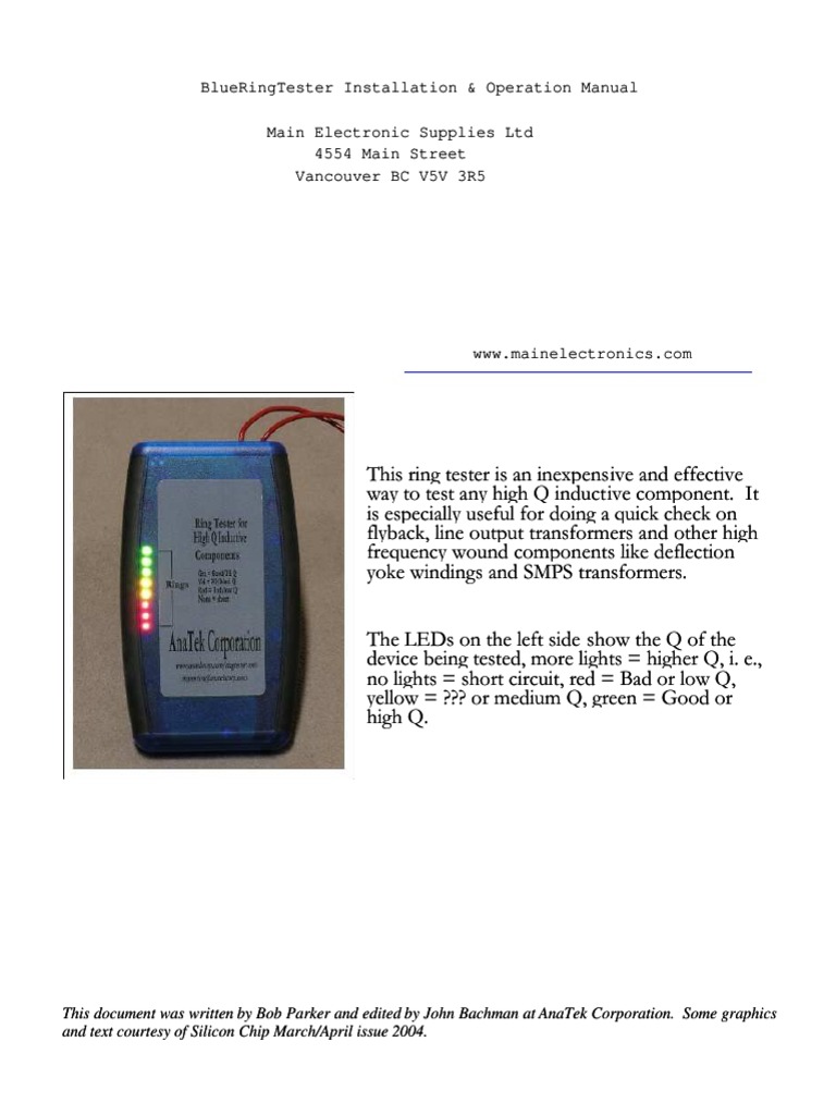 Blue Ring Tester Assembly Guide | PDF | Inductor | Printed Circuit Board