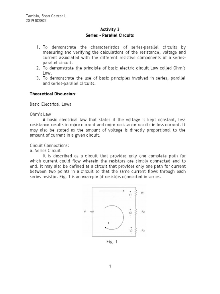 Activity 3 Series - Parallel Circuits: Tambio, Shan Caezar L ...