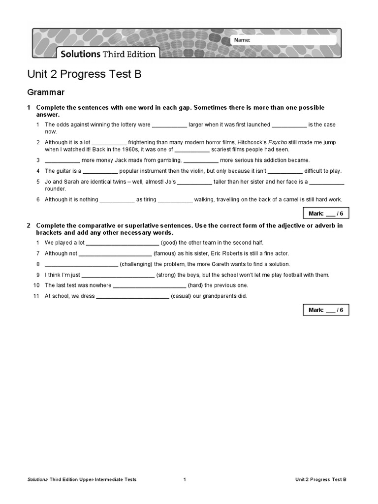 Unit 2 Progress Test B Answers | PDF