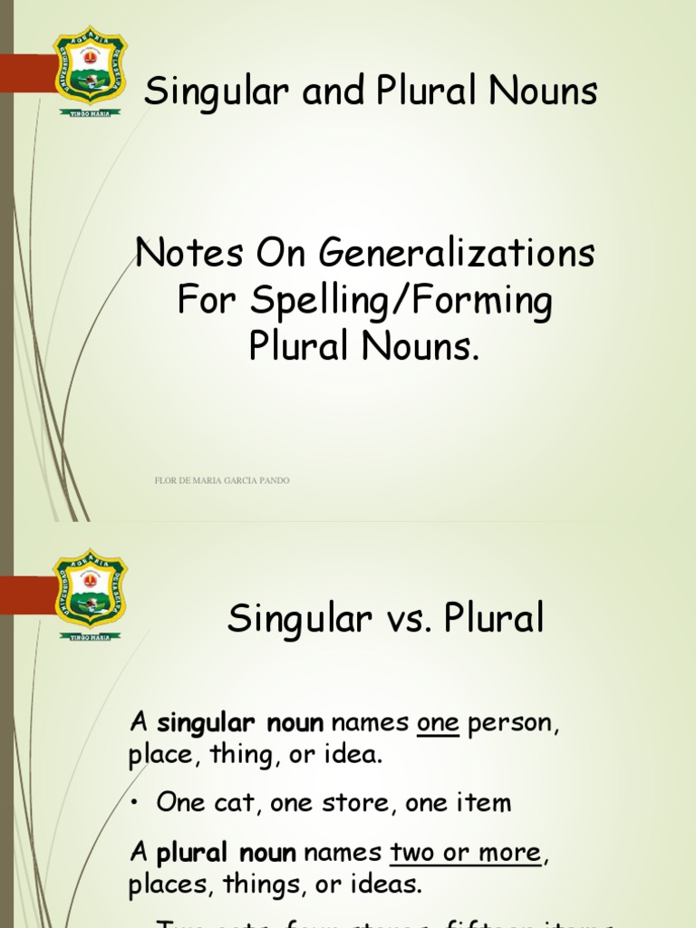 Singular and Plural Nouns Flor de Maria Garcia Pando PDF Plural