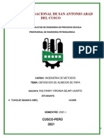 Obtención de almidón de papa: procesos y diagramas