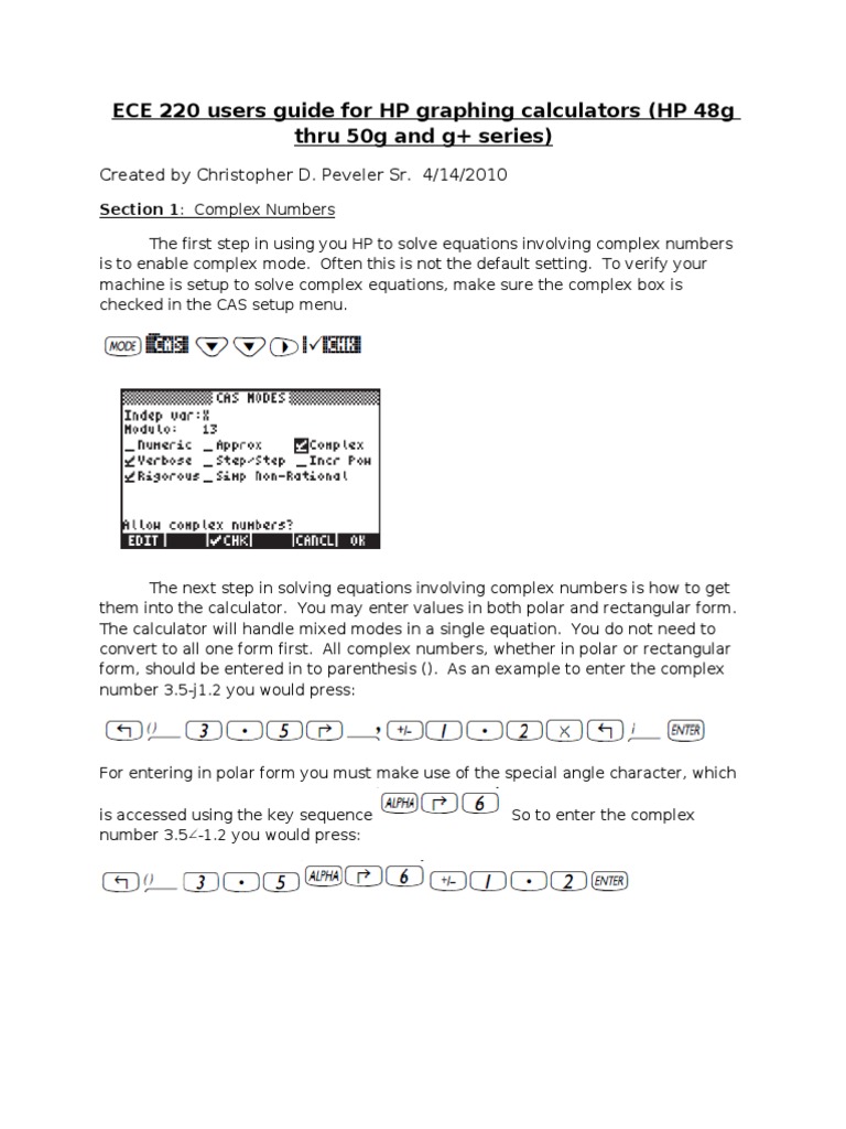 ECE 220 Users Guide For HP Graphing Calculators (HP 48g Thru 50g and G+