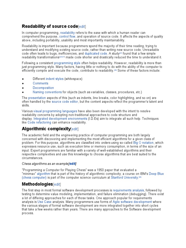 Readability of Source Code: Chess Algorithms As An Example | PDF ...