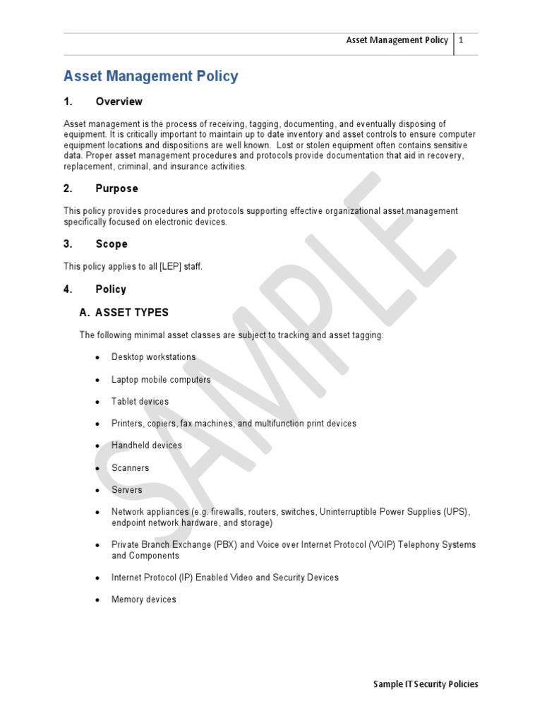 Asset Management Policy Overview | PDF | Computer Network | Voice Over Ip
