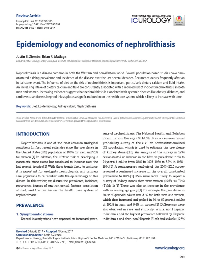 Epidemiology and Economics of Nephrolithiasis Review Article PDF Chronic Kidney Disease