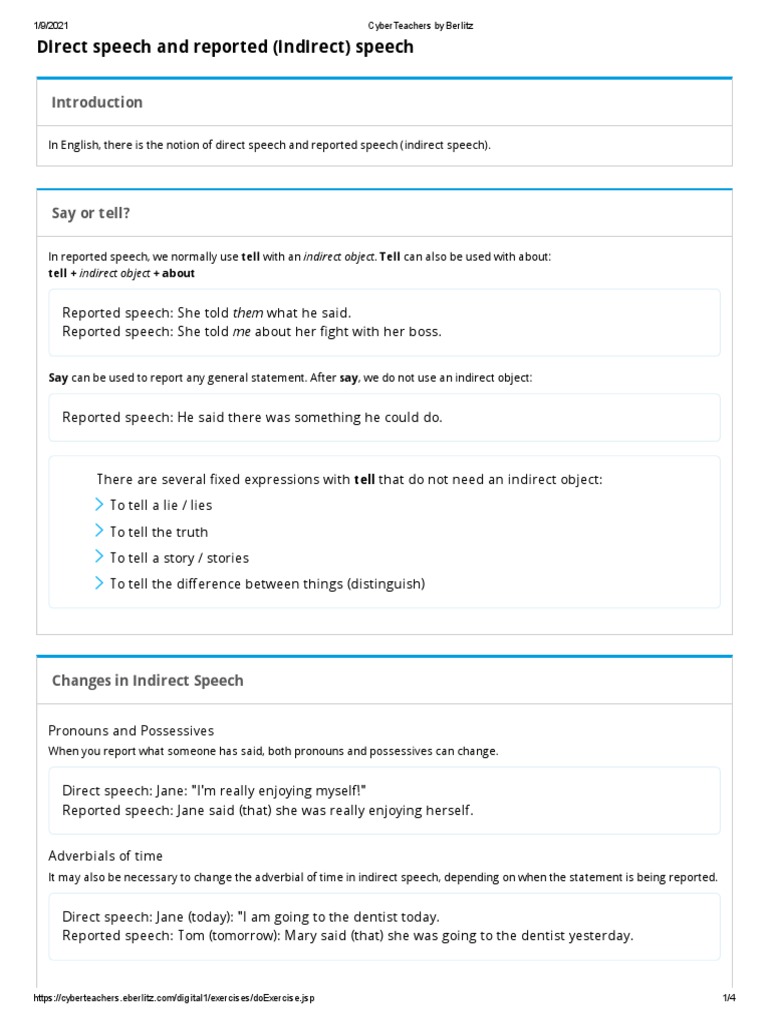 Direct vs. Reported Speech Guide | PDF | Verb | Linguistics