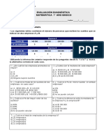 Evaluación Diagnóstica Matemática 7° Año Básico