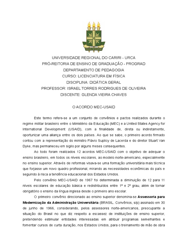 O Acordo Mec-Usaid | PDF | Ensino Superior | Brasil