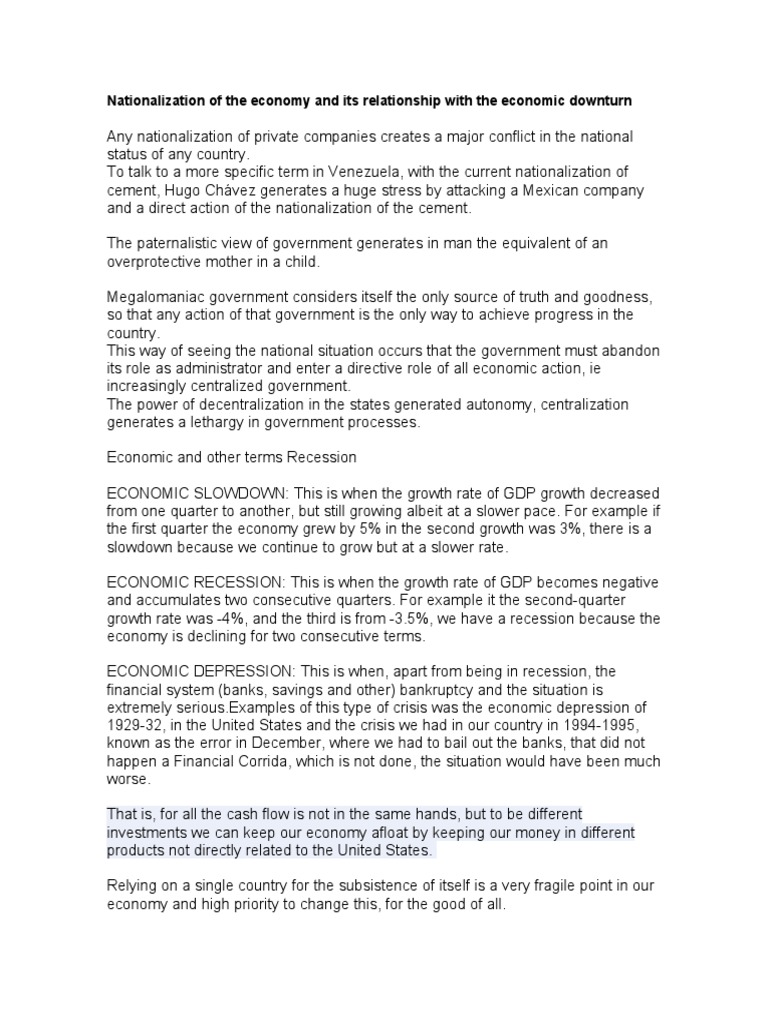 Nationalization's Impact on Economic Downturn | PDF | Social Science