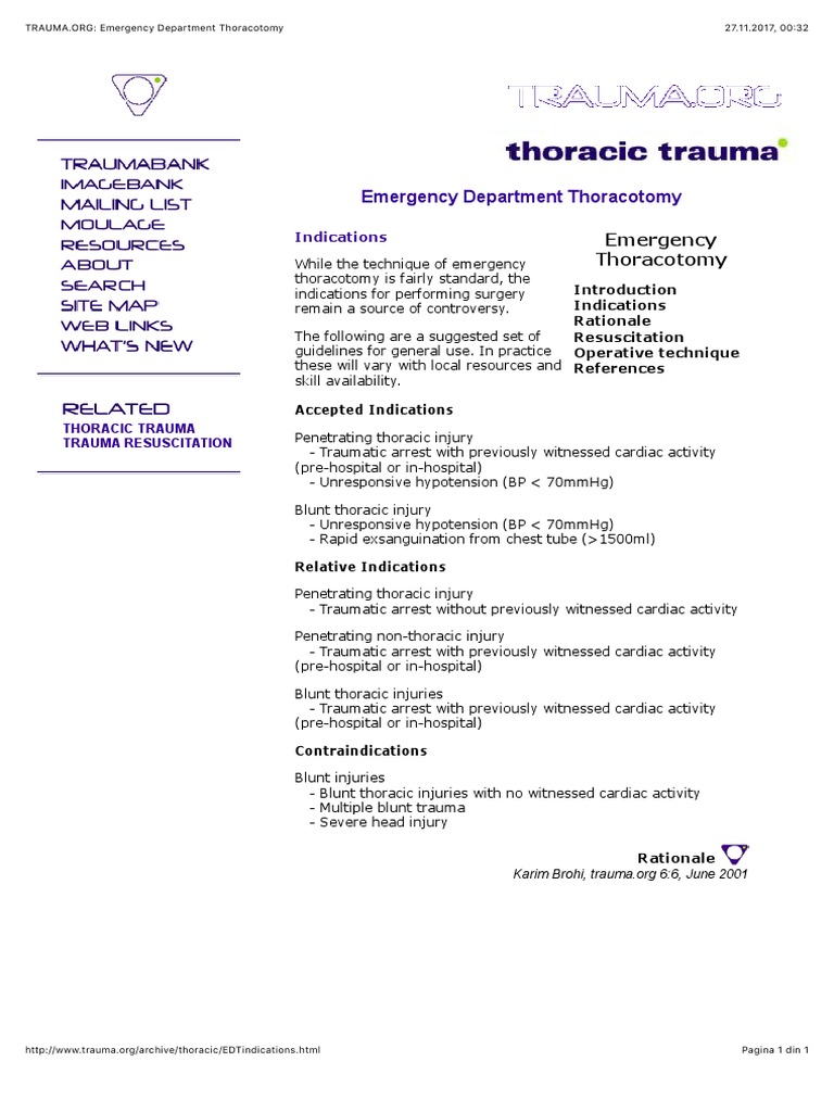 Emergency Department Thoracotomy | PDF | Major Trauma | Cardiopulmonary ...