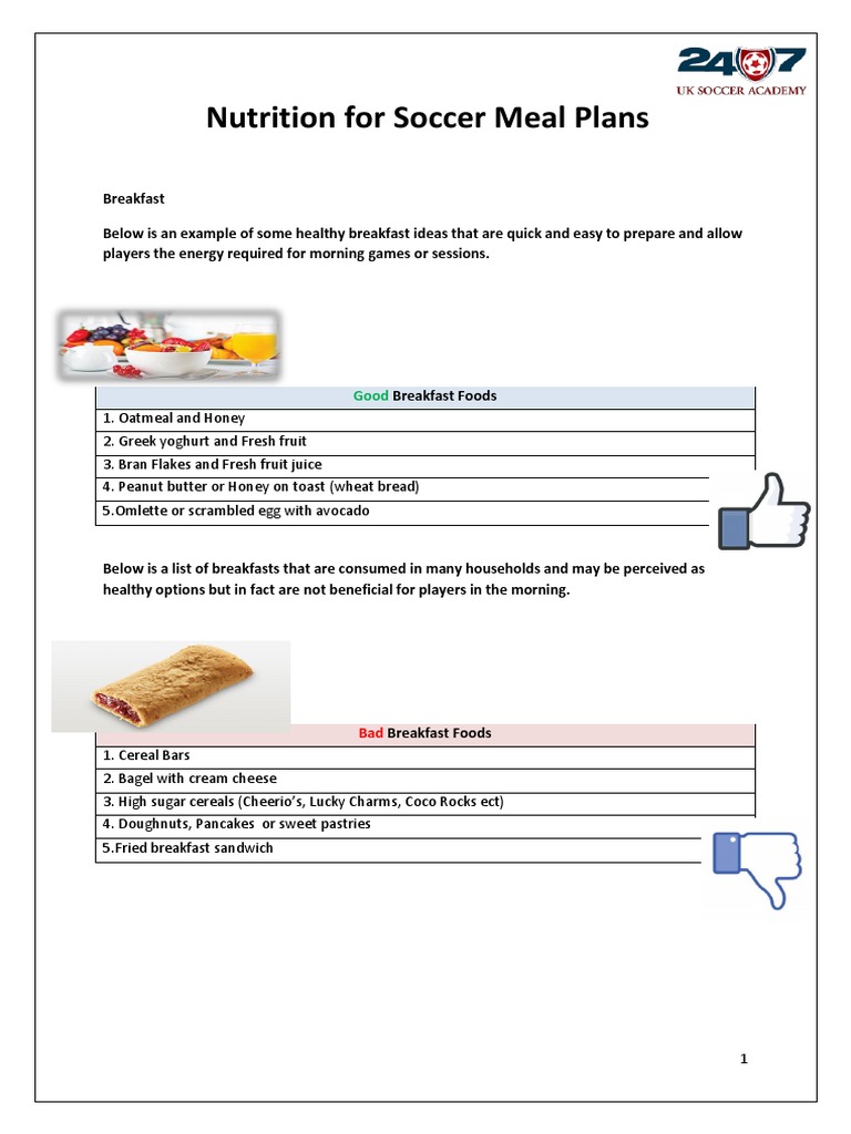 Soccer Nutrition Meal Plan Guide | PDF | Foods | Cuisine