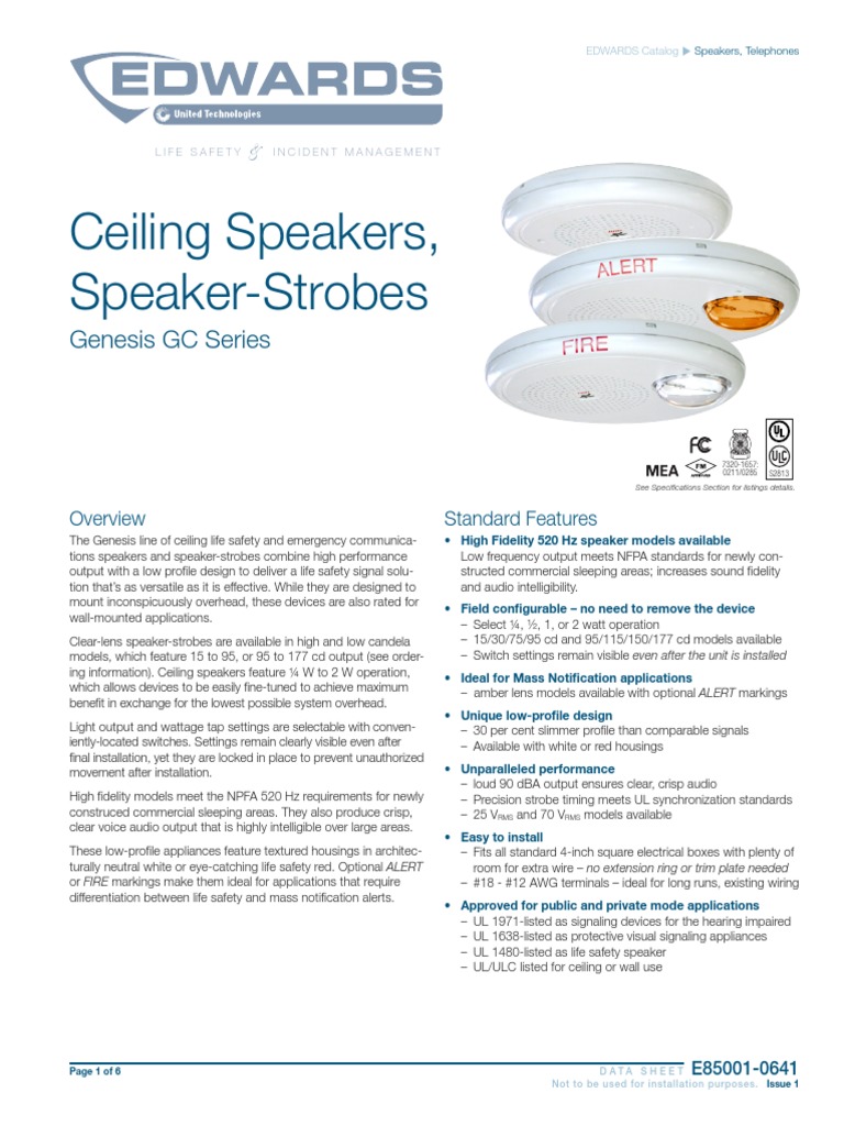 Ceiling Speakers, Speaker-Strobes: Genesis GC Series | PDF ...