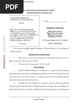 CM Complaint Filed Against City of Baltimore  PDF  First 