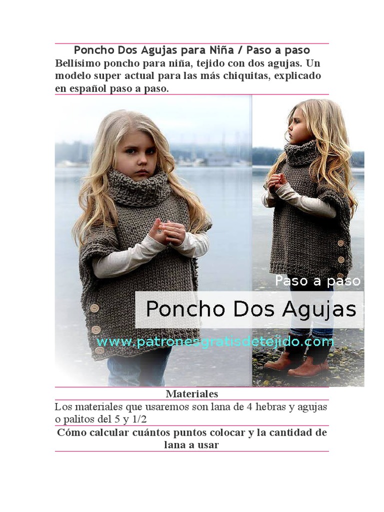Poncho Dos Agujas para Niña PDF | Tejer | Textiles
