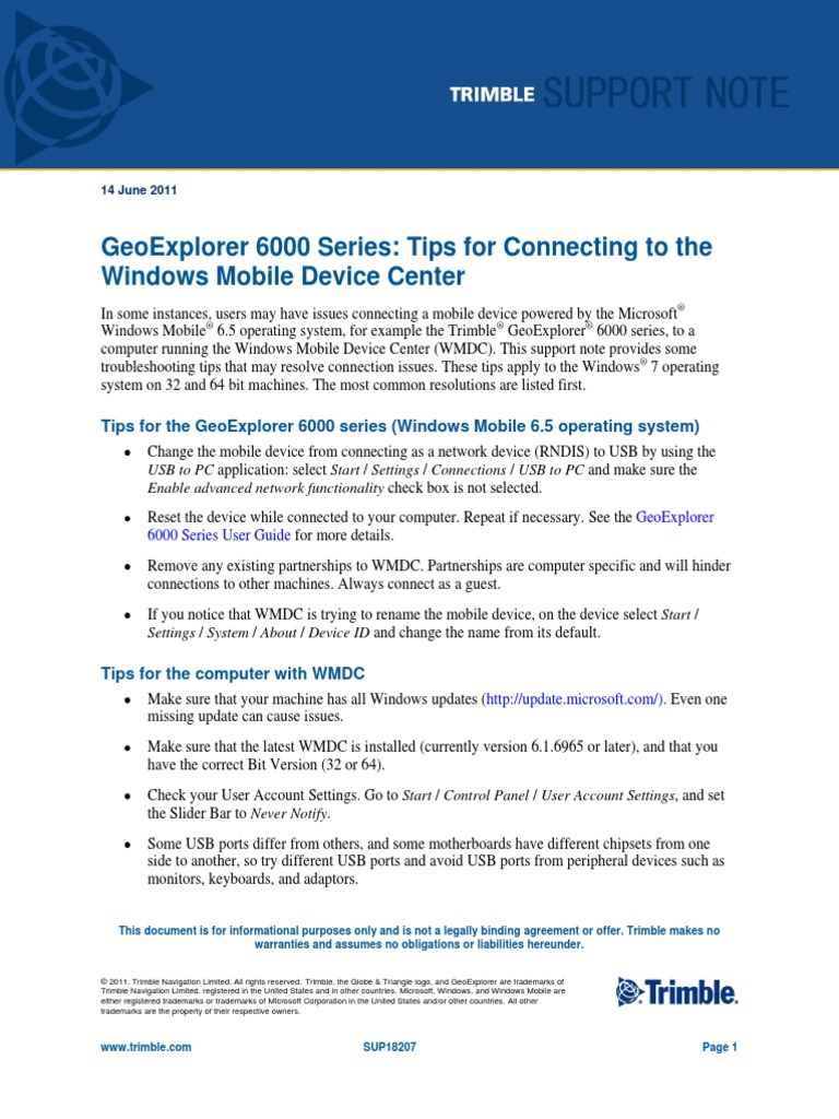 Troubleshooting GeoExplorer 6000 WMDC Issues | PDF | Microsoft Windows ...