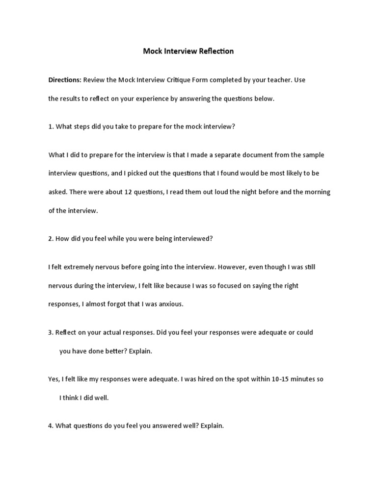 Mock Interview Reflection Guide | PDF | Interview