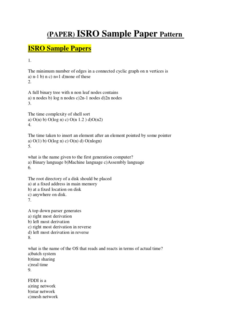 (Paper) Pattern ISRO Sample Papers | PDF