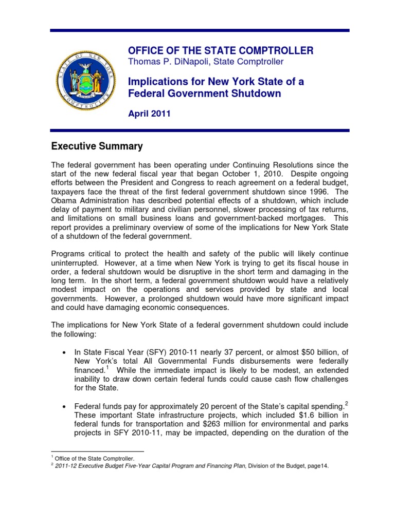 Implications For New York State of A Federal Government Shutdown PDF