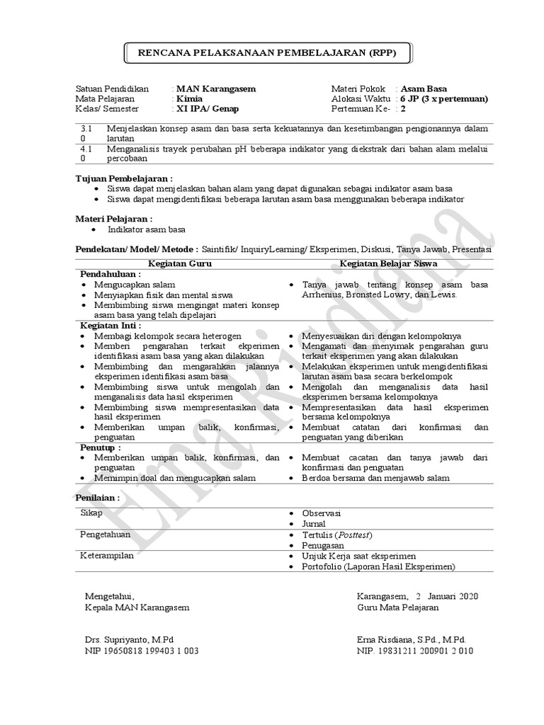 RPP Kimia: Indikator Asam Basa XI | PDF