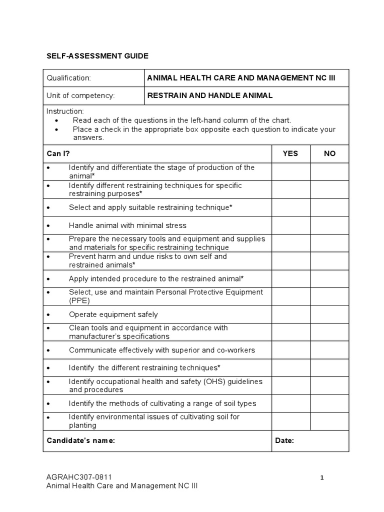SAG Animal Health Care and Management NC III PDF Occupational Safety And Health Personal
