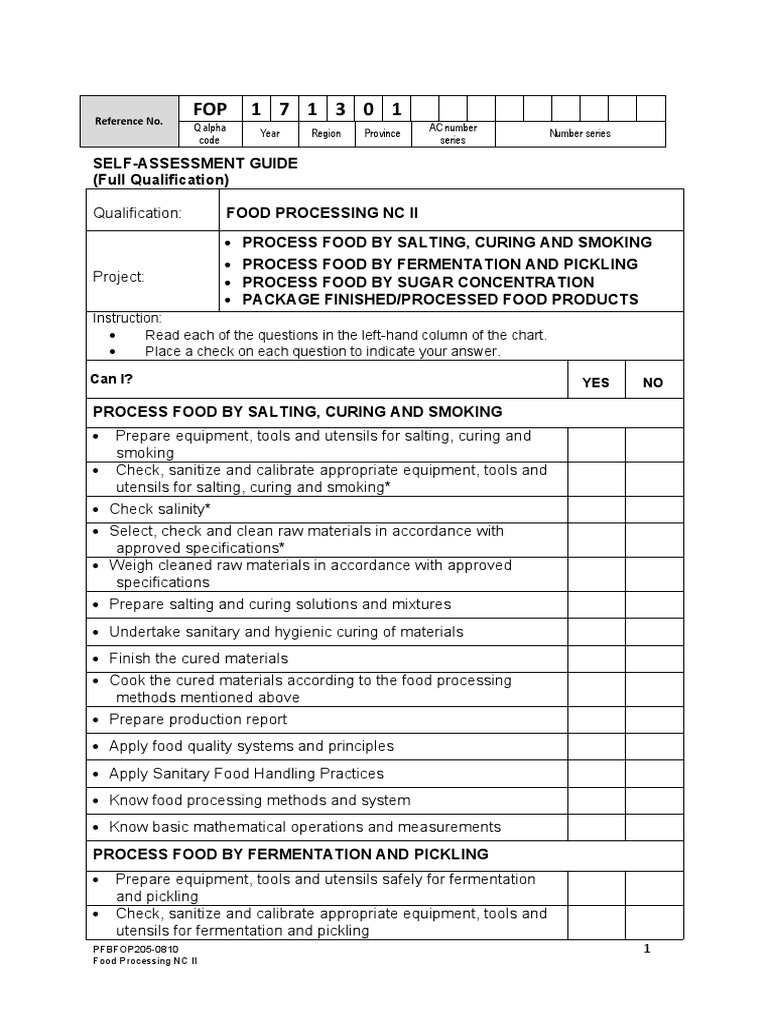 SelfAssessment Guide (Full Qualification) Food Processing NC Ii PDF