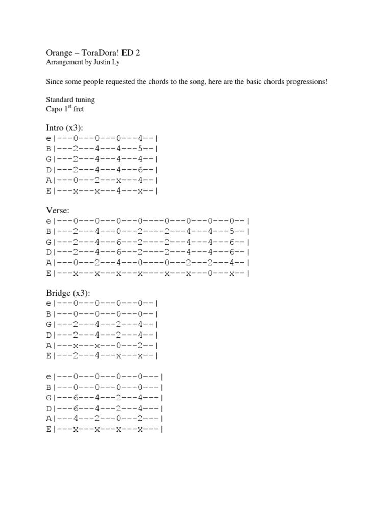 Orange ToraDora ED2 Chords PDF