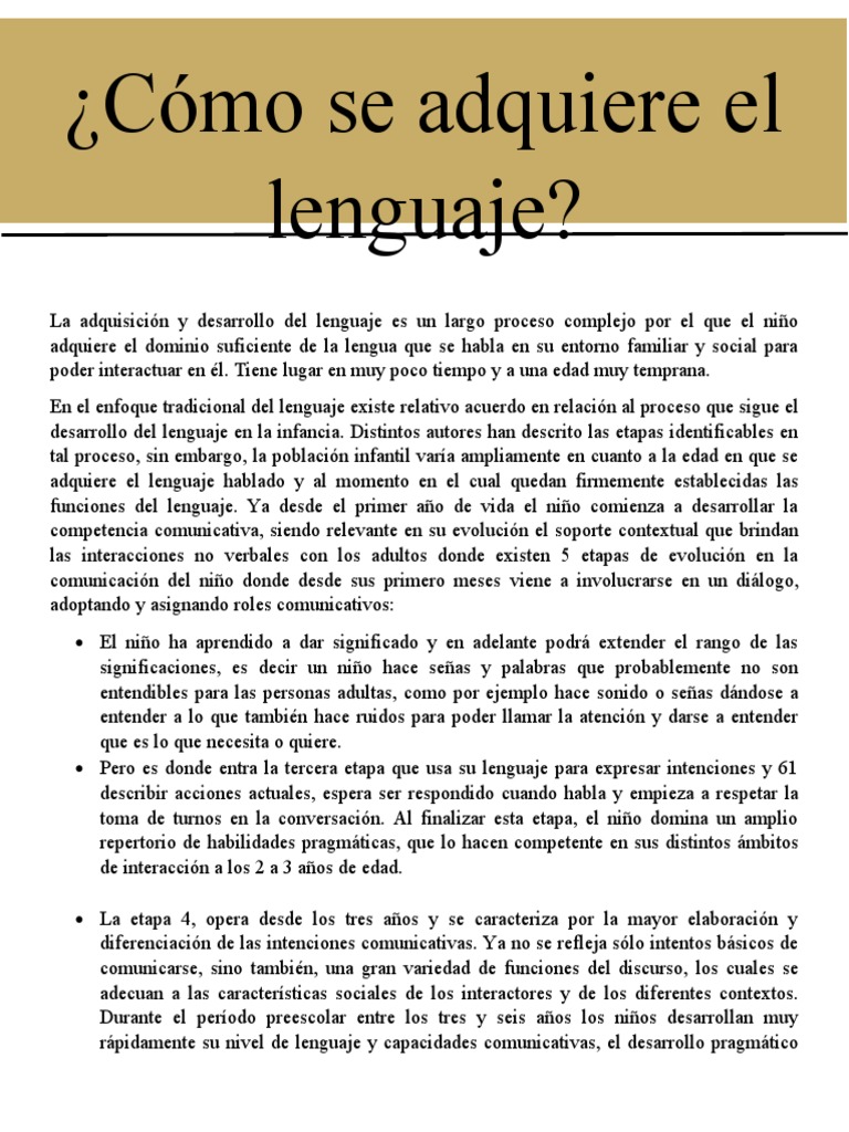 Como Se Adquiere El Lenguaje PDF Aquisición de idioma Ciencia cognitiva