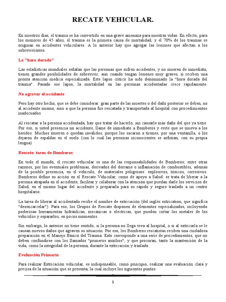 Guía de Rescate Vehicular para Bomberos | PDF | Lesión | Primeros auxilios