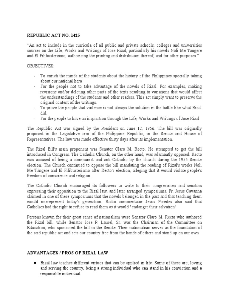 RA 1425 Rizal Law | PDF | Politics | History