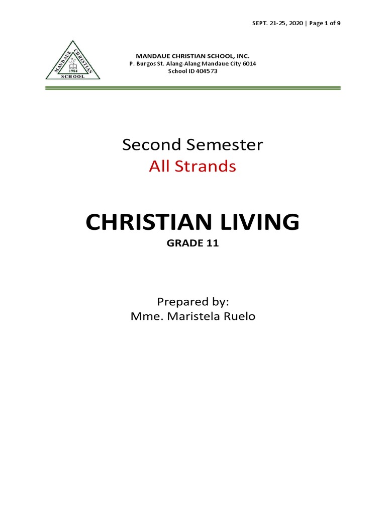 Christian Living: Second Semester | PDF