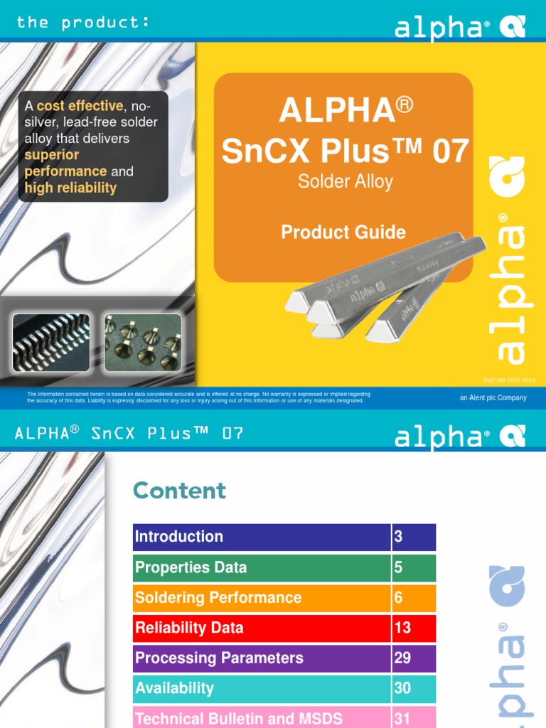 ALPHA SNCX Plus 07 Solder | PDF | Solder | Strength Of Materials