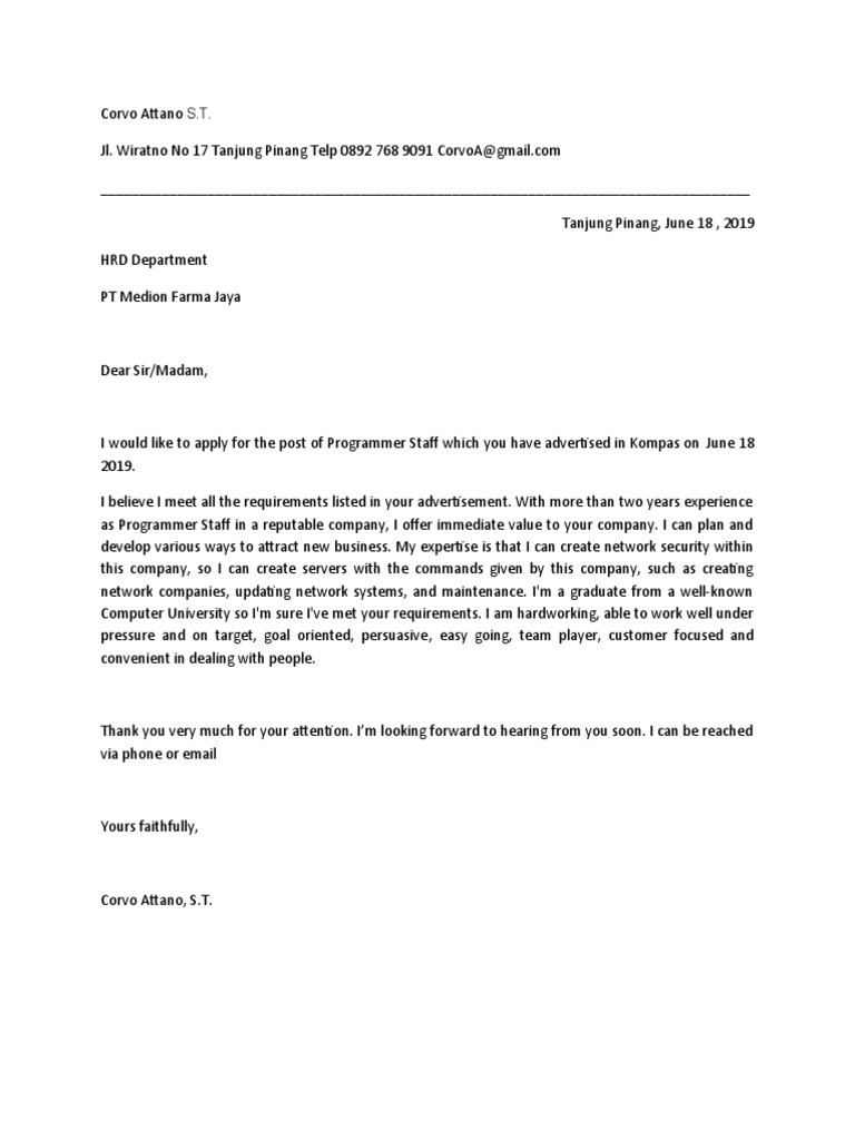 Application for Programmer Position | PDF | Career & Growth | Finance ...