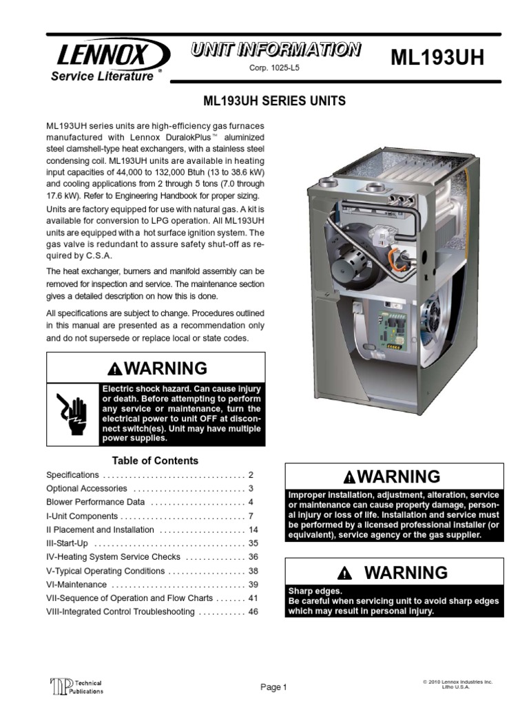 Lennox Furnace ML193UH Manual PDF Furnace Combustion