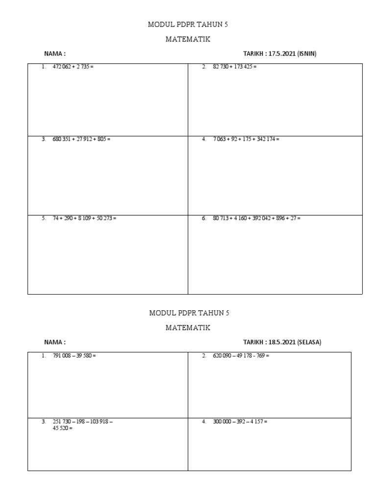 Modul Matematik Tahun 5 Pdpr Pdf