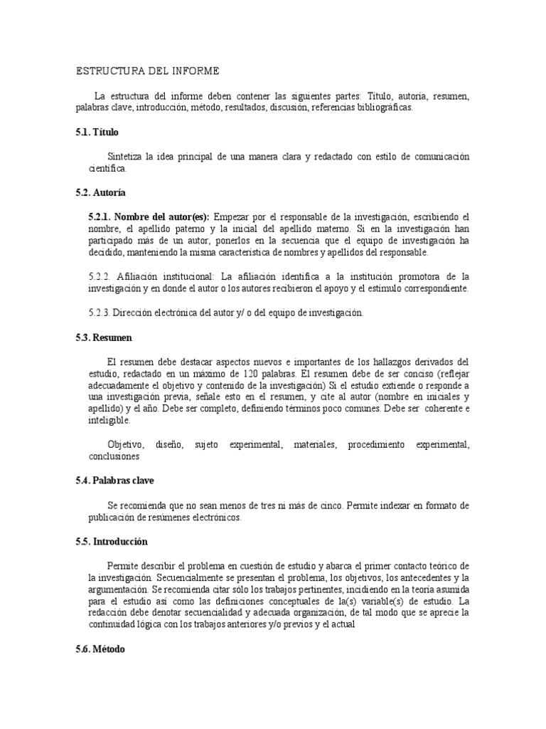 ESTRUCTURA DEL INFORME EXPERIMENTAL