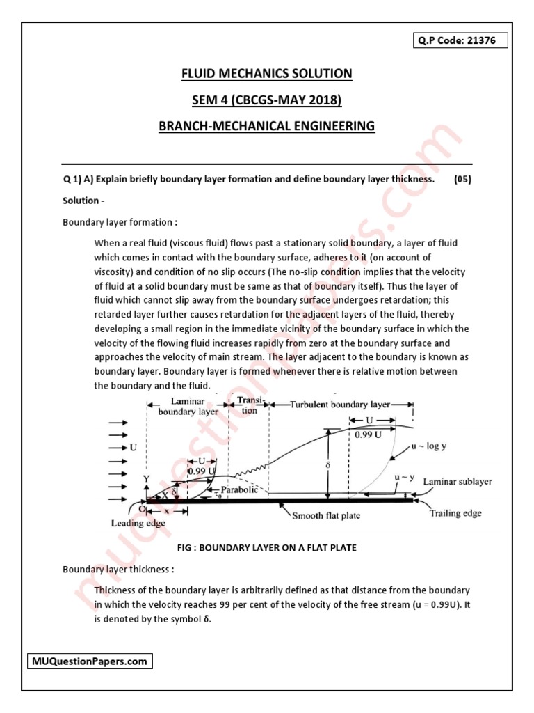 Fluid Mechanics Exam Solutions 2018 | PDF | Boundary Layer | Fluid Dynamics