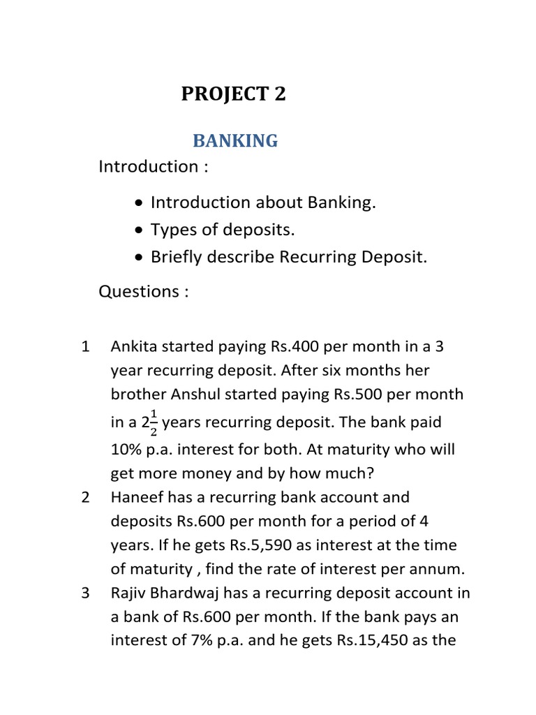 Project 2: Introduction About Banking. Types of Deposits. Briefly ...