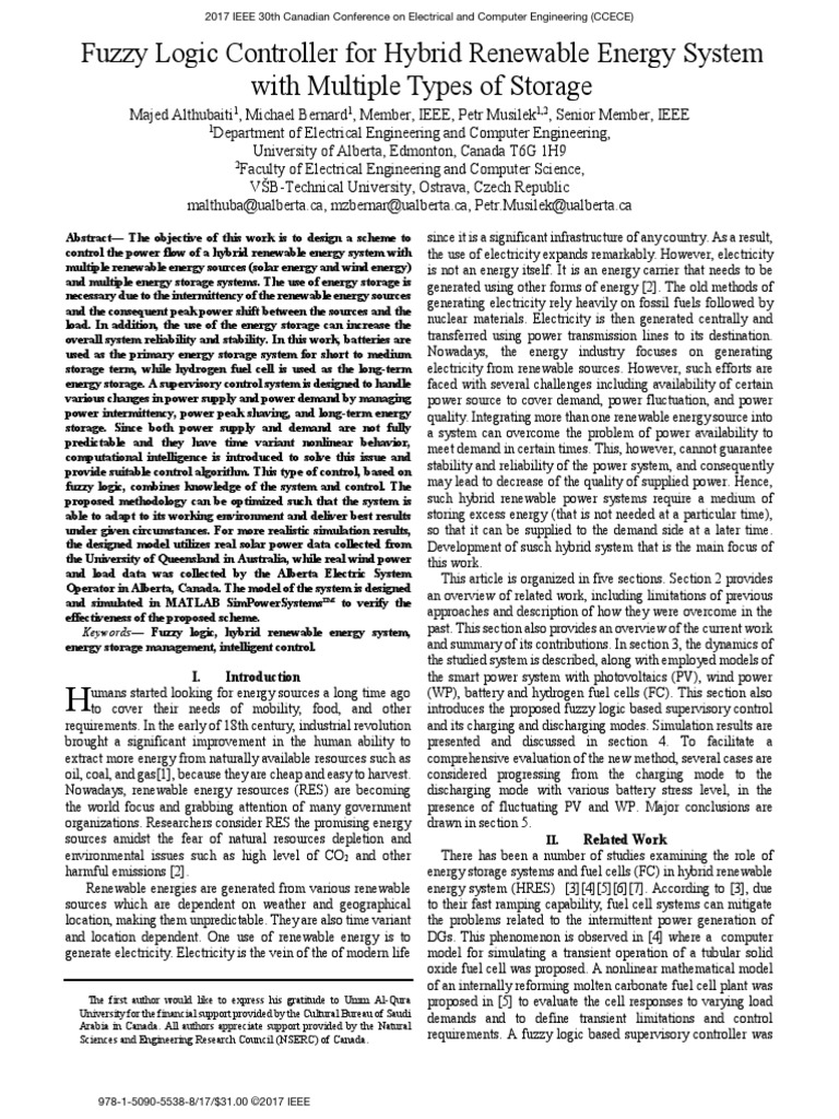 Fuzzy Logic Controller For Hybrid Renewable Energy System | PDF ...