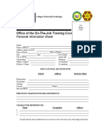 Office of The On-The-Job Training Coordinator: Personal Information Sheet