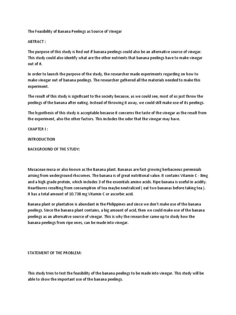 The Feasibility of Banana Peelings As Source of Vinegar PDF Vinegar