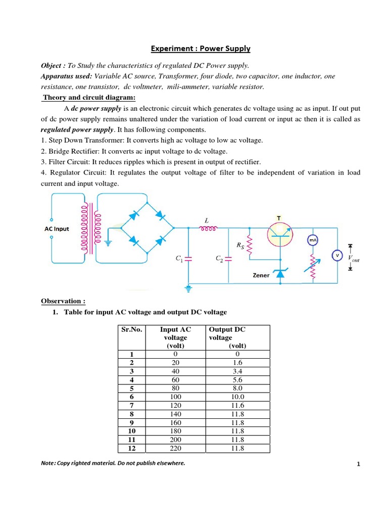 Characterization of a Regulated DC Power Supply Studying Output