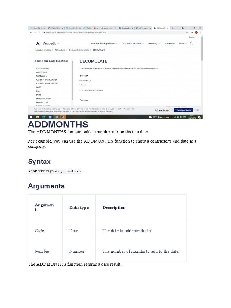 ADDMONTHS Function in Anaplan | PDF | Finance & Money Management